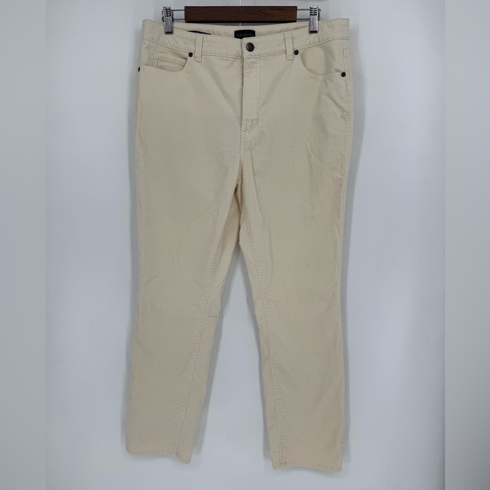 Talbots Women's Cream Straight Leg Corduroy Pants Size 12 Petite